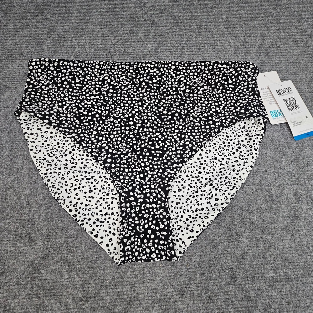 Coco Reef Reversible Bikini Bottom High Waist Animal‎ Print Swimwear Black L